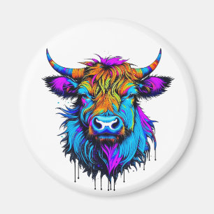 Aimant Cyberpunk Coloré Ai Highland Cow