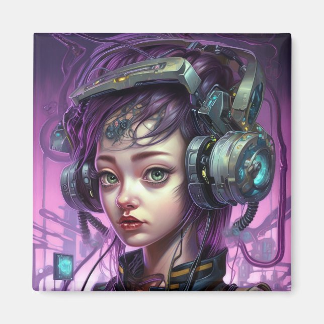 Aimant Cyborg Femme Science-Fiction (Devant)