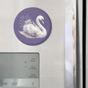 Aimant Cygne aquarelle avec fleurs de lavande