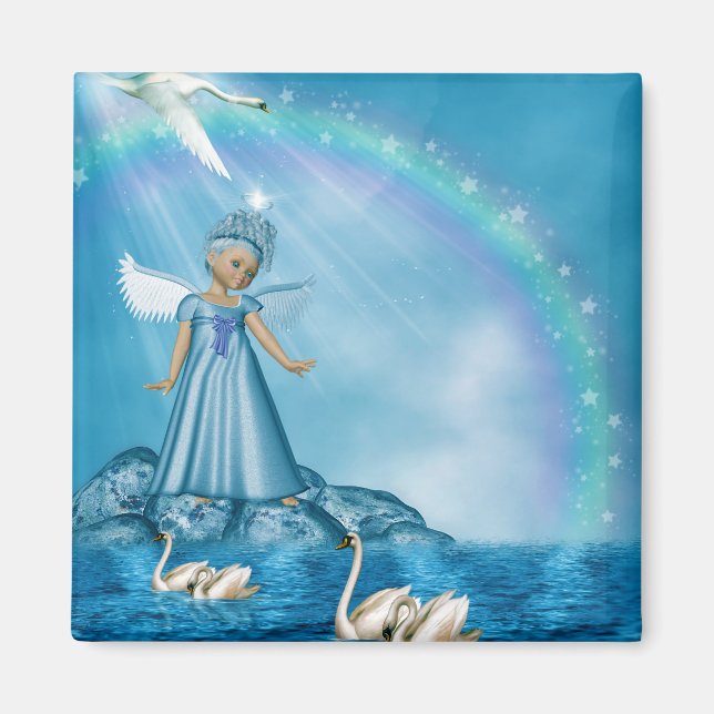 Aimant Cygnes Blanches Et Angel (Devant)