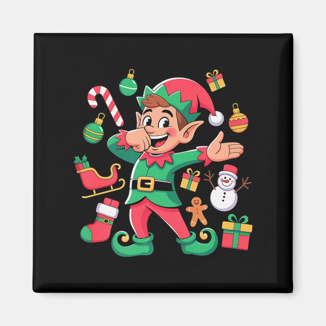 Aimant Dabbing Elf Santa Sleigh Snowman Funny Dabbing Chr (Devant)