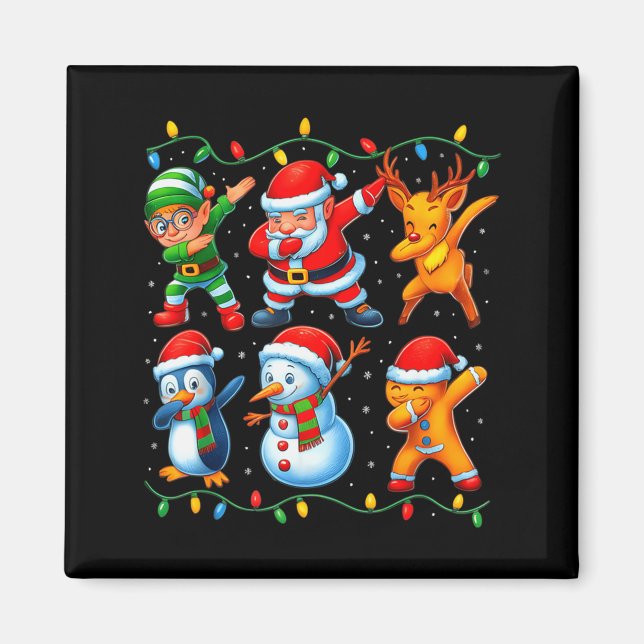 Aimant Dabbing Santa Elf Friends Christmas Boys Girls Men (Devant)