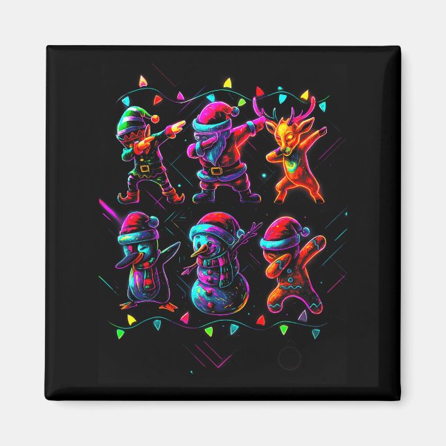 Aimant Dabbing Santa Elf Friends Christmas Boys Girls Men (Devant)