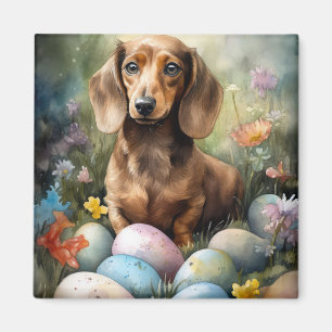 Aimant Dachshund avec œufs de Pâques