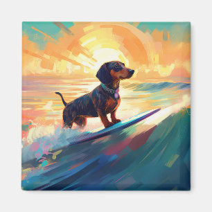 Aimant Dachshund Beach Surf Peinture