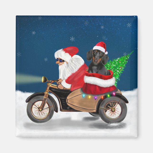 Aimant Dachshund Chien Noël Père Noël (Devant)