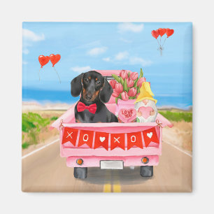 Aimant Dachshund Chien Saint-Valentin Coeurs de Camion