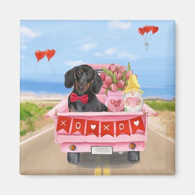 Aimant Dachshund Chien Saint-Valentin Coeurs de Camion (Devant)