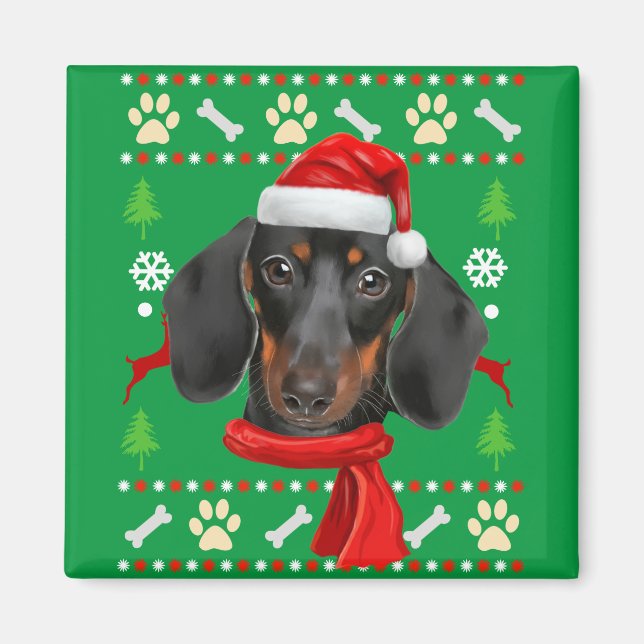 Aimant Dachshund Chien Vilain Noël (Devant)