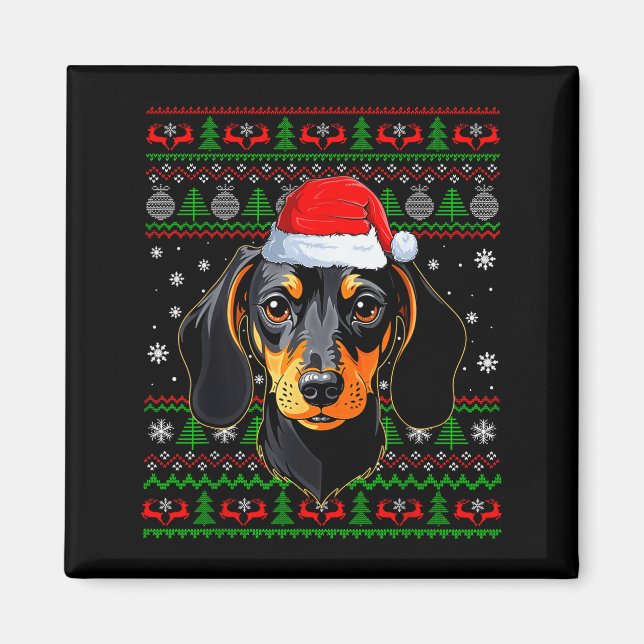 Aimant Dachshund Dog Christmas Ugly Sweater Santa Adults  (Devant)