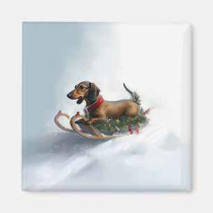 Aimant Dachshund hiver neige de Noël