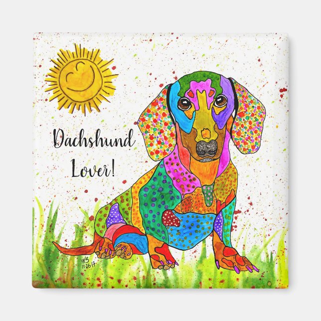 Aimant Dachshund mignon et coloré 2 pouces (Devant)