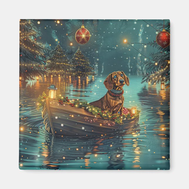 Aimant Dachshund Noël Festive Voyage (Devant)