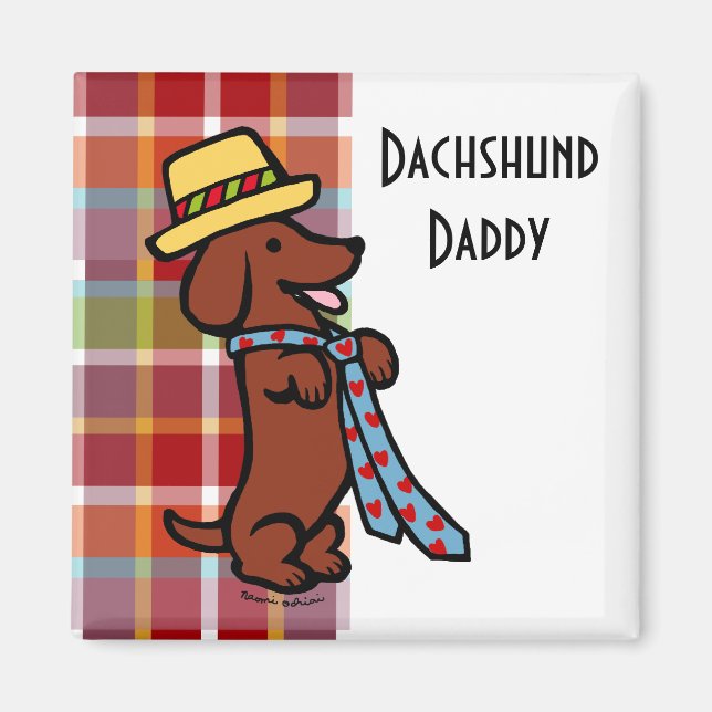 Aimant Daddy's Dachshund Cartoon Plaid (Devant)