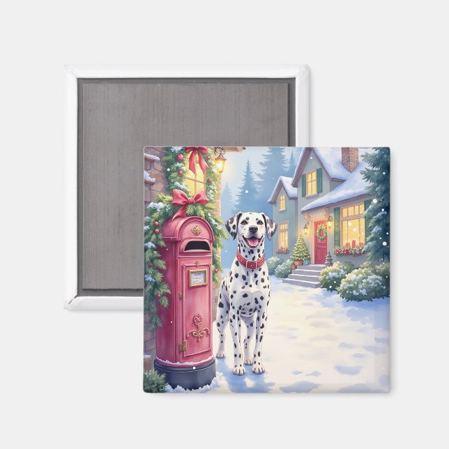 Aimant Dalmatian Festive Mailbox Christmas Art (Recto/Verso)