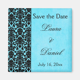 Aimant Damas bleu et noir Enregistrer l'aimant de date