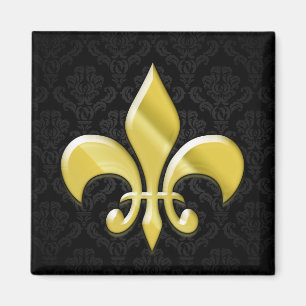 Aimant Damas noir/or Fleur de Lis