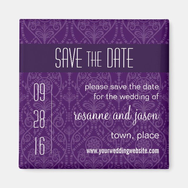 Aimant Damask Art Déco Enregistrer l'aimant Date (Devant)