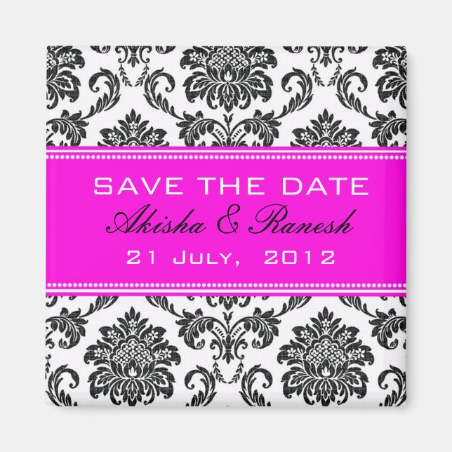 Aimant Damask Enregistrer le Faire-part Mariage date (Devant)