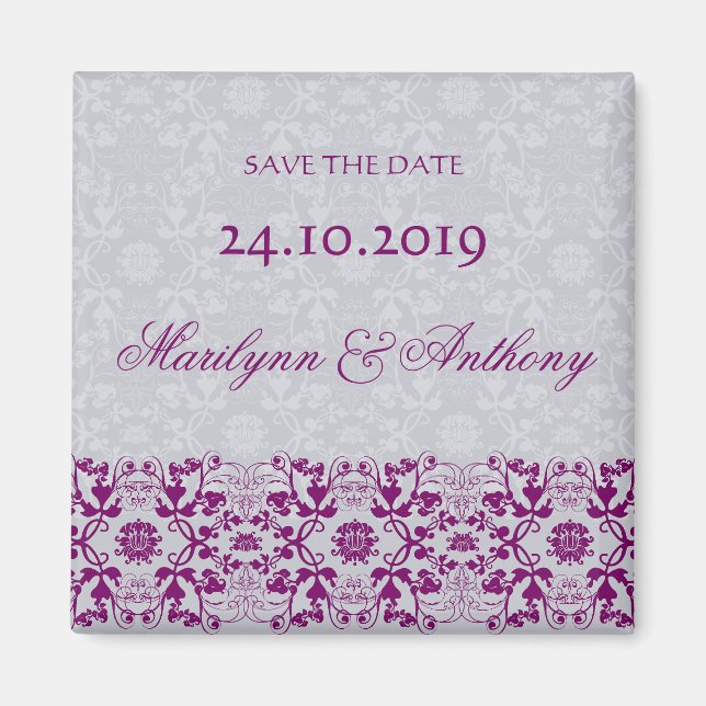 Aimant Damask Swirls Lace Orchid Enregistrer l'aimant Dat (Devant)