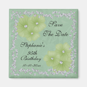 Aimant Damassé vert & Fleurs 95e Anniversaire