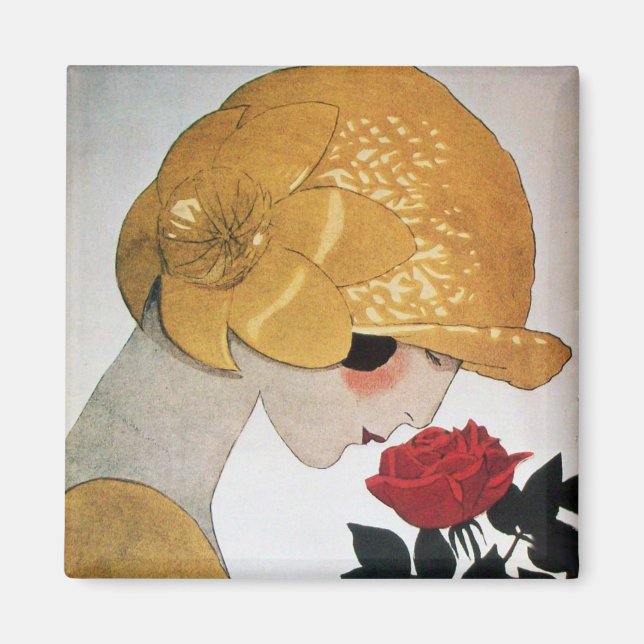 AIMANT DAME AVEC ROSE ROUGE (Devant)