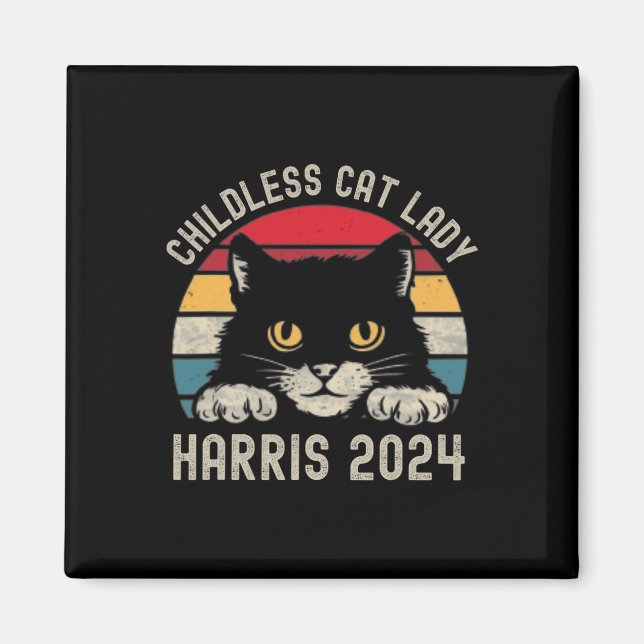 Aimant Dame de chat sans enfant pour Kamala Harris 2024 R (Devant)