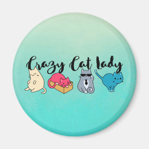 Aimant Dame du chat fou et 4 chats mignons