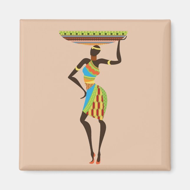 Aimant Dame tribale africaine avec l'art tribal corbeille (Devant)
