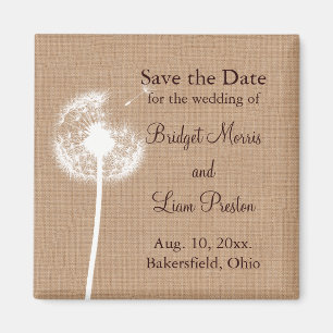 Aimant Dandelion sur Burlap Enregistrer la date