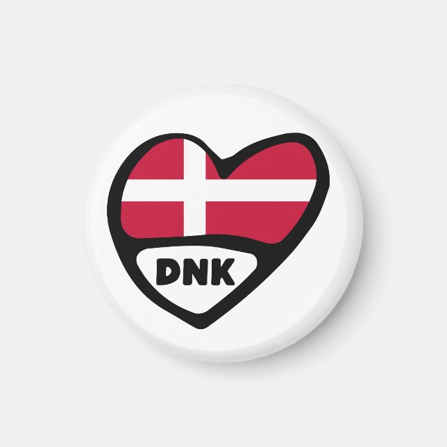 Aimant Danemark Code Pays Coeur Drapeau, DNK (Devant)