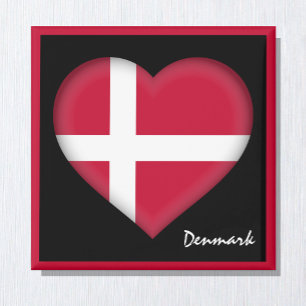 Aimant Danish flag & Danish Heart, Denmark holiday /sport