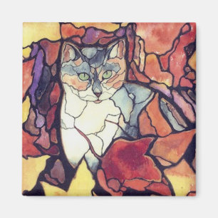 Aimant Darling Automne Feuilles Kitty Chat "vitrail"