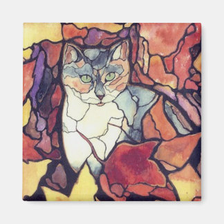 Aimant Darling Automne Feuilles Kitty Chat "vitrail"
