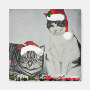 Aimant d'art de deux chats de Noël