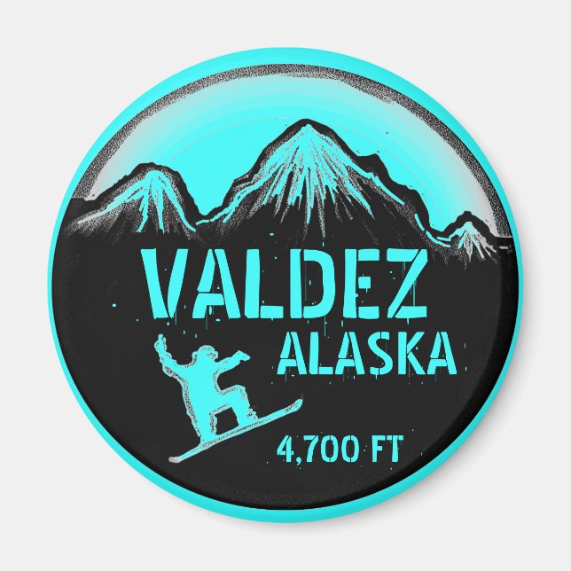 Aimant d'art de snowboard turquoise Valdez Alaska (Devant)