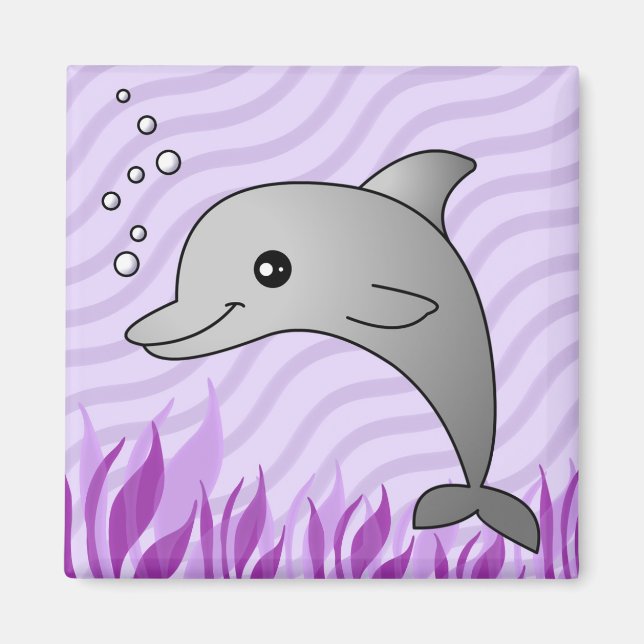 Aimant Dauphin gris mou en eau violette (Devant)