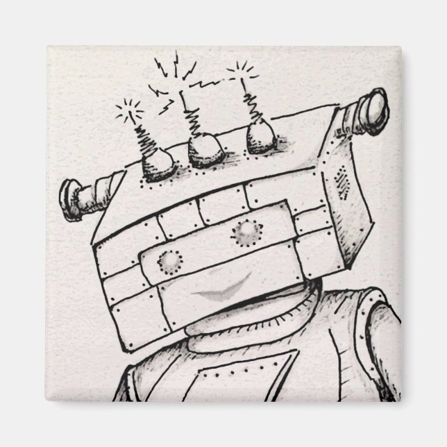 Aimant de 2 po avec dessin robot (Devant)