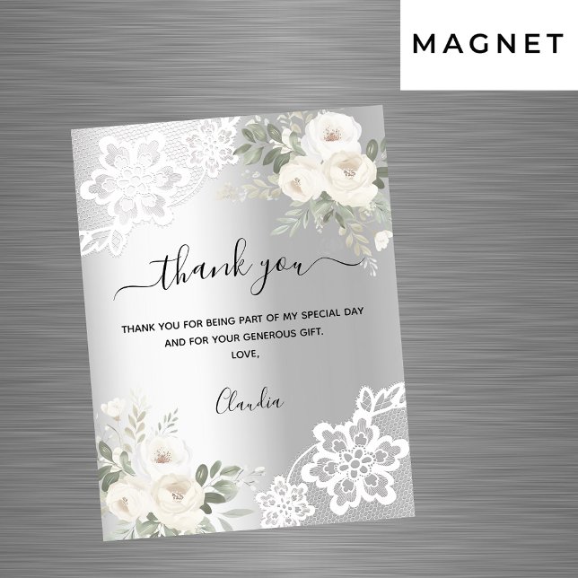 Aimant de carte de remerciements en dentelle blanc (Créateur téléchargé)
