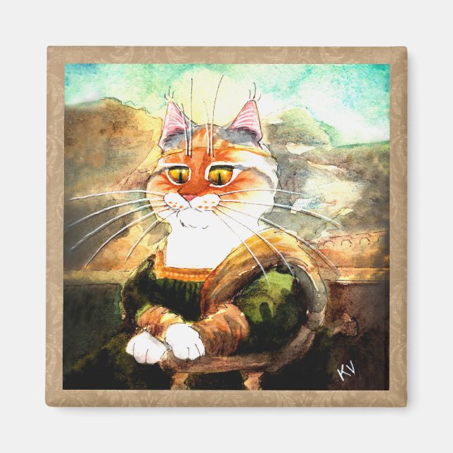 Aimant de chat à la parodie de Mona Lisa (Devant)