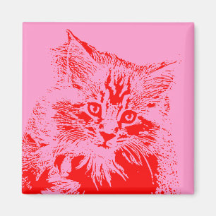 Aimant de chat rose et rouge