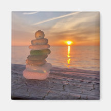 Aimant de coucher de soleil en verre de mer