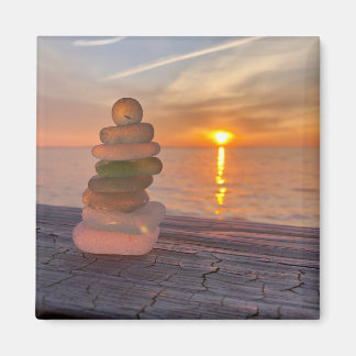 Aimant de coucher de soleil en verre de mer