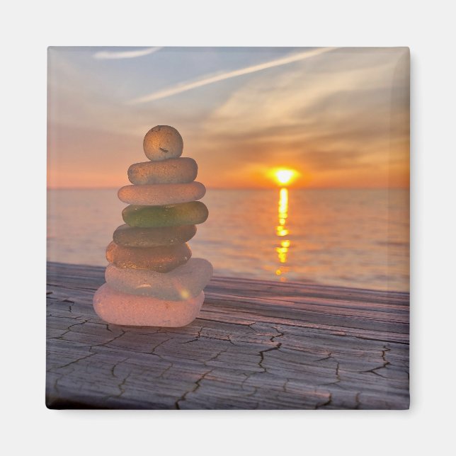 Aimant de coucher de soleil en verre de mer (Devant)