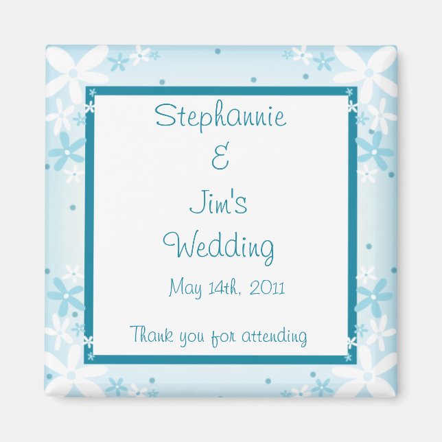 Aimant de déclaration 5x5 cm Fleurs bleues (Devant)