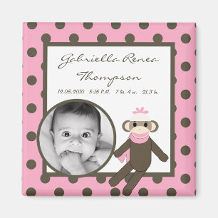Aimant de Faire-part de singe rose de 2 po x 2 po
