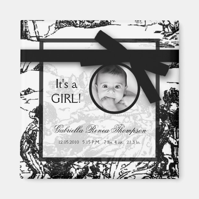 Aimant de Faire-part en toile blanche noire de 2 p (Devant)