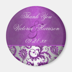 Aimant de faveur de mariage en damas argent et vio