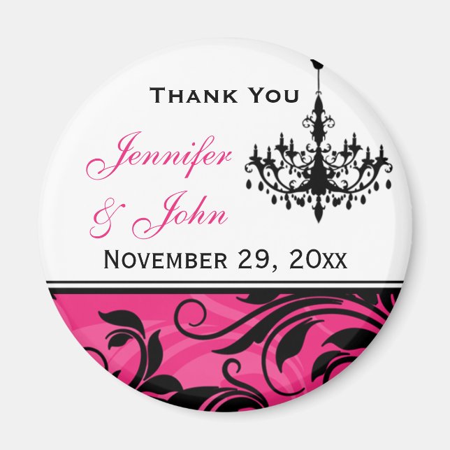 Aimant de Faveur de Mariage Lustre Rose Noir Blanc (Devant)