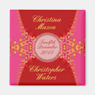 Aimant de Faveurs de Mariage en Satin+Rose Rouge